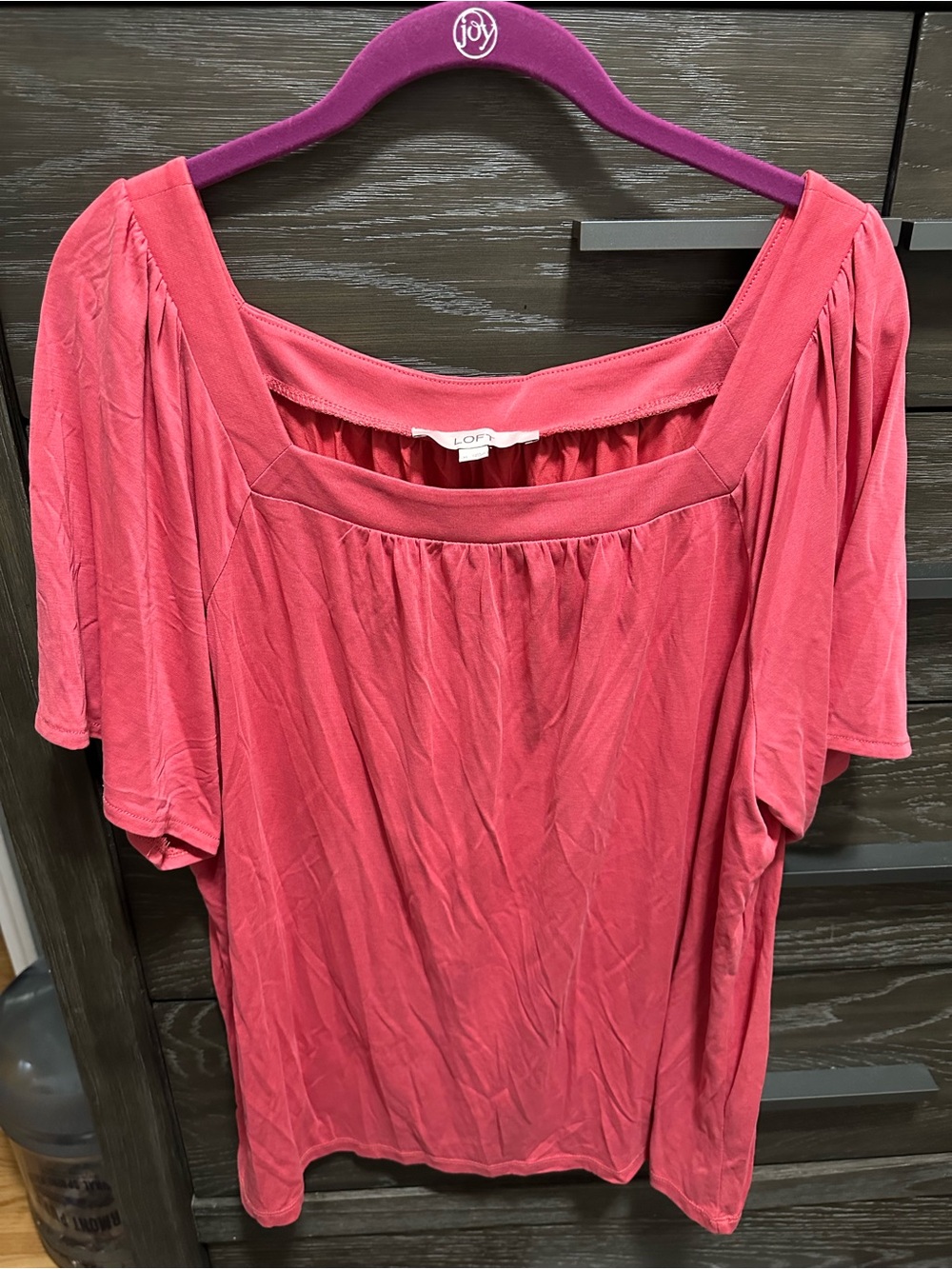 LOFT Coral-Pink Square Neck Short Sleeve Tunic